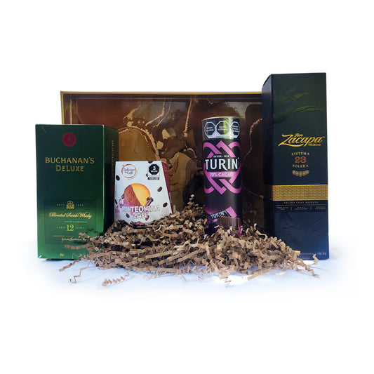 Set Premium con Whisky Buchanan’s 12, Ron Zacapa 23, Chocolates Turin y Galletas | Regalos Empresariales de Lujo | Envíos nacionales