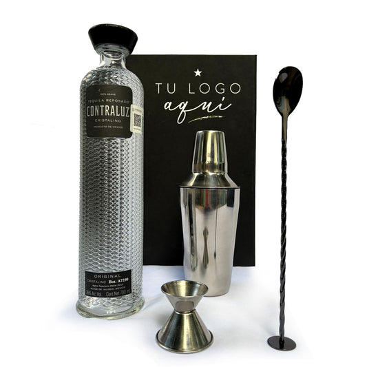 Kit de Tequila Contraluz Cristalino con Coctelera y Accesorios de Bar en Caja Personalizada | Envíos nacionales | Envíos Urgentes