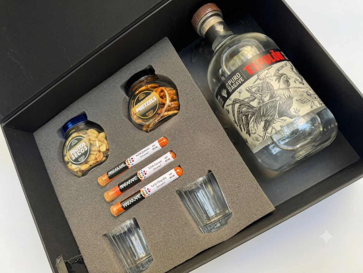 Regalo empresarial de lujo tequila Espolón con mezcaleros y complementos artesanales