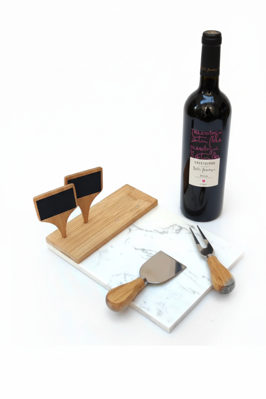 Regalo empresarial con Cristóforo tempranillo- rioja 2020 y Tabla de Quesos de Mármol con Pizarra Exclusivo