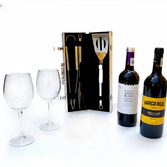 Kit de Barbacoa con Vino Tinto Clos Montblanc y Marco Real roble: El Regalo Perfecto para Amantes del Vino y las Barbacoas