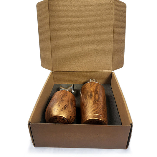 Set de Coctelería Premium con Acabado Madera | Shaker, Vaso y Jigger | Envíos urgentes