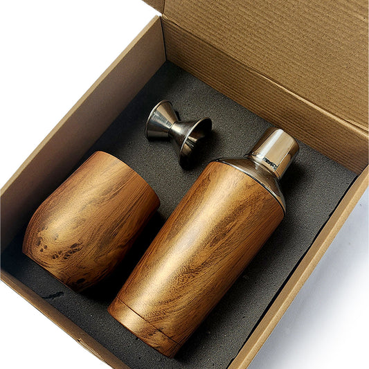 Set de Coctelería Premium con Acabado Madera | Shaker, Vaso y Jigger | Envíos urgentes