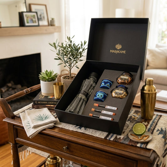 Regalo corporativo premium tequila Eterno con mezcaleros Arte Huicho y complementos para maridar