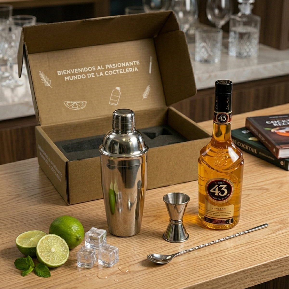 Kit empresarial Licor 43 con accesorios para cocteleria