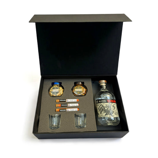 Regalo Empresarial Premium Con Estuche Cata de Tequila Espolón Blanco + Sales Artesanales y Botanas