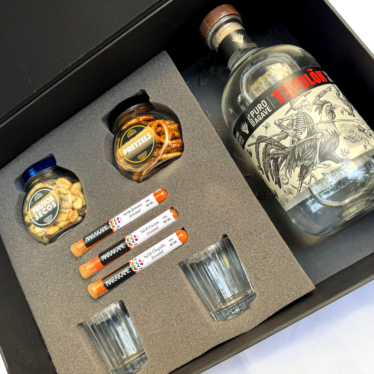 Regalo Empresarial Premium Tequila Espolón Blanco con Sales Artesanales y Botanas