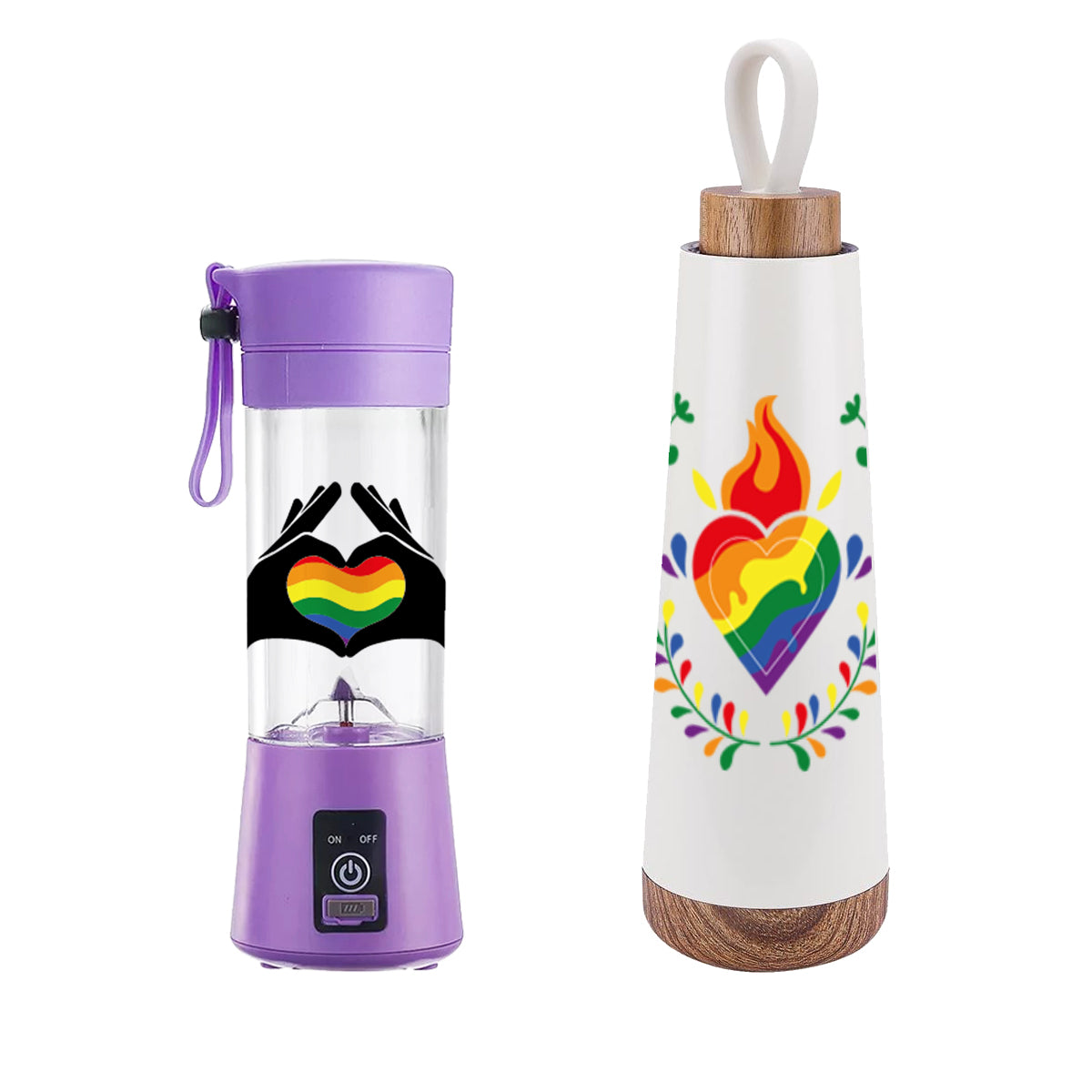 Kit Pride Fit LGBT+ Termo + Mini Vaso Licuadora Automática