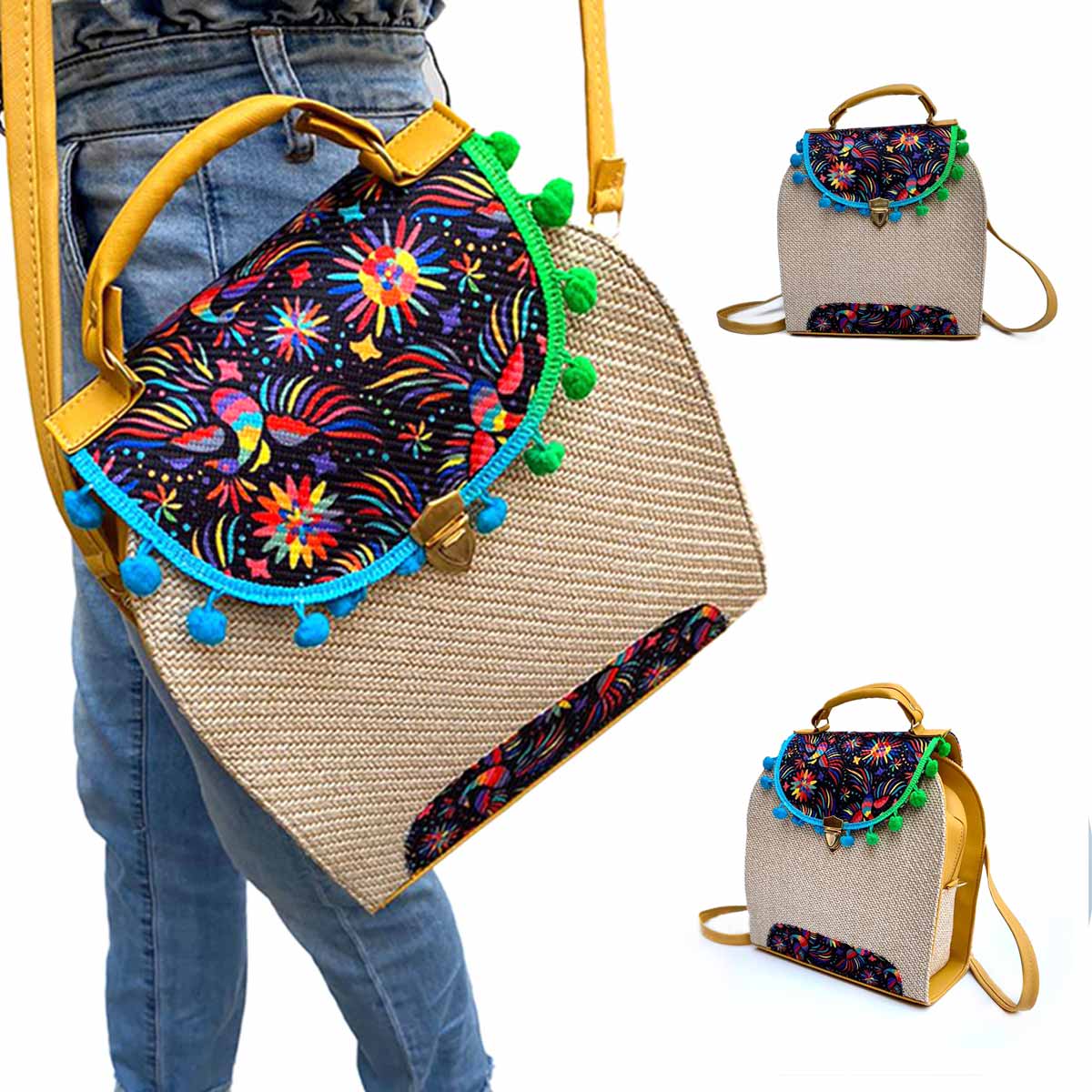 Bolsa-Mochila Artesanal Bordada A Mano