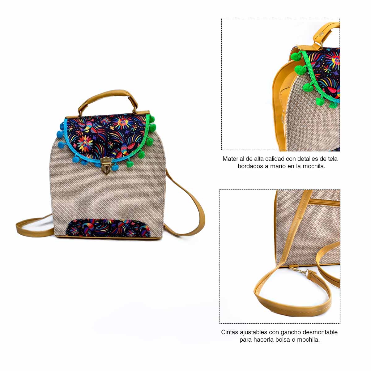 Bolsa-Mochila Artesanal Bordada A Mano