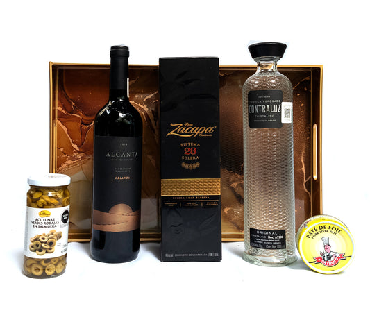 Canasta de Lujo con Zacapa y Bebidas Selectas – Zacapa, Alcanta, Tequila Contraluz, Paté y Aceitunas en Salmuera | Exclusivo | Envíos Nacionales