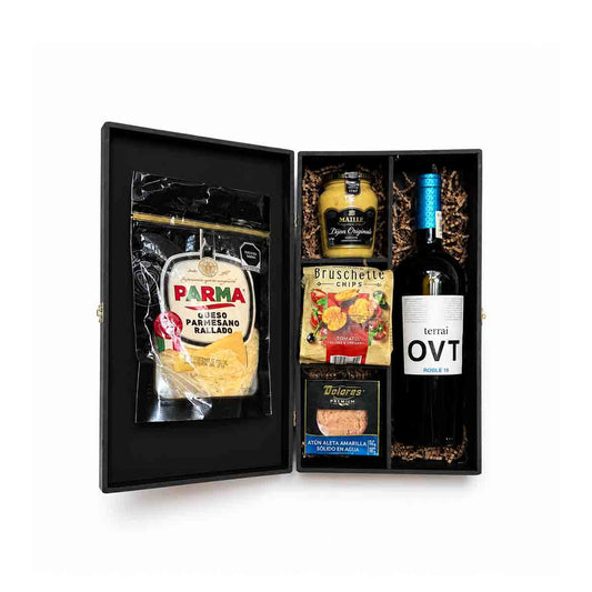 Canasta corporativa de lujo Vino Terrai OVT con complementos gourmet