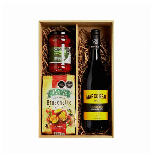Canasta Corporativa con vino Marco Real y complementos de Lujo