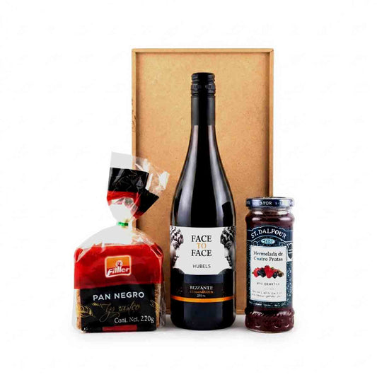 canasta de vino face to face con complementos gourmet