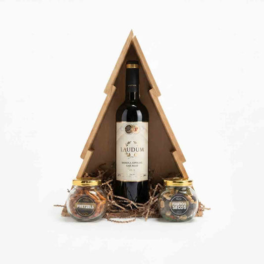 Canasta con Vino Rosa Laudum y Deliciosa botana selecta