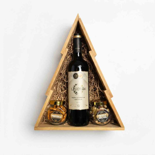 Canasta con Vino Rosa Laudum y Deliciosa botana selecta