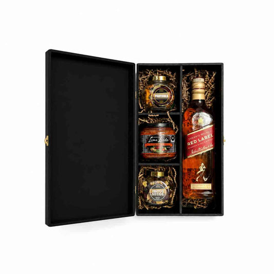Canasta empresarial de lujo Johnnie Walker Red Label con completos gourmets