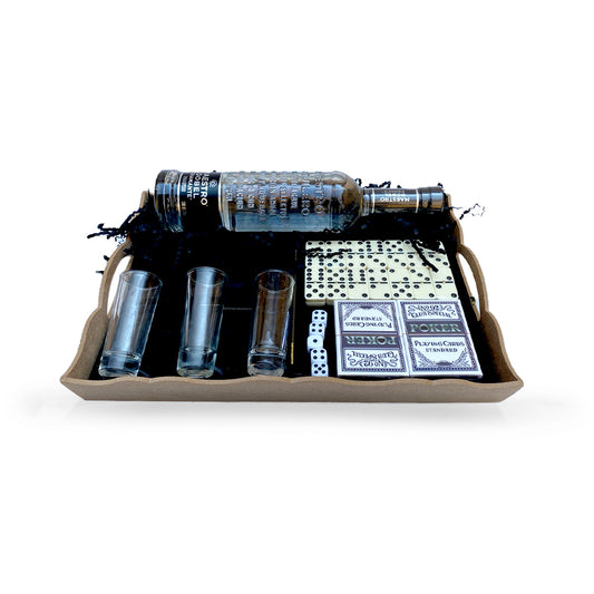 Regalo Corporativo Exclusivo – Canasta Premium con Tequila Dobel Maestro Diamante, Set de Tequileros, Dominó y Poker