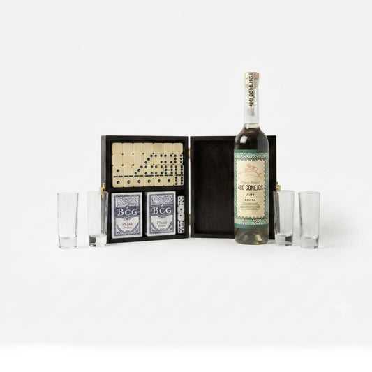 Regalo Empresarial de lujo mezcal 400 Conejos reposado con Juegos Y Vasos Tequileros Premium