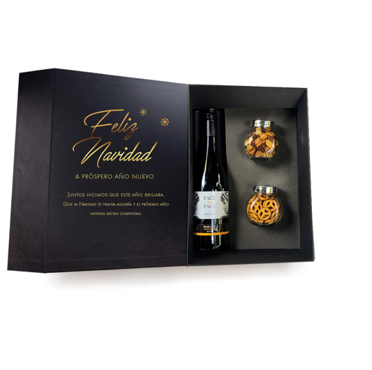 Kit de vino face to face con complementos gourmet en estuche personalizados de lujo |Envíos nacionales