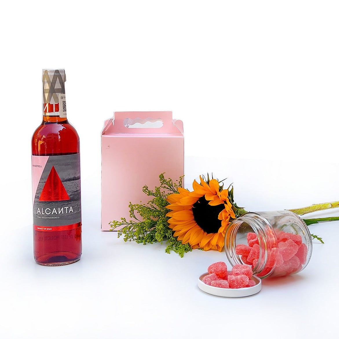 Alcanta Rosado Con Gomitas De Corazón Y Caja Sorpresa Tipo Craft