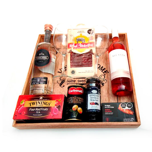 Charola Navideña Con Cuervo Cristalino, Vino Rosado y Complementos Gourmet