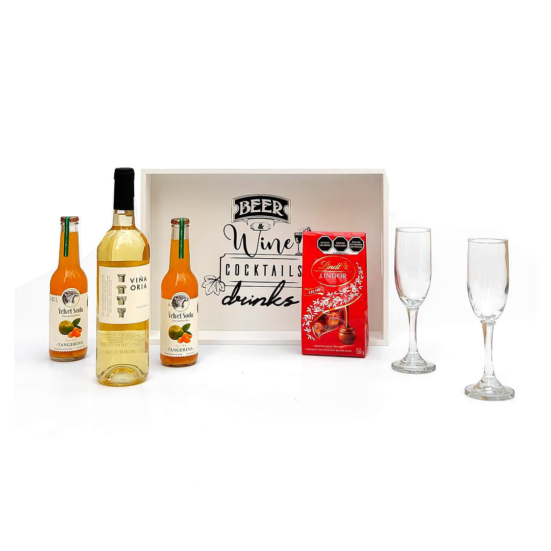 Regalo Empresarial Premium Vino Blanco Con Copas & Chocolates