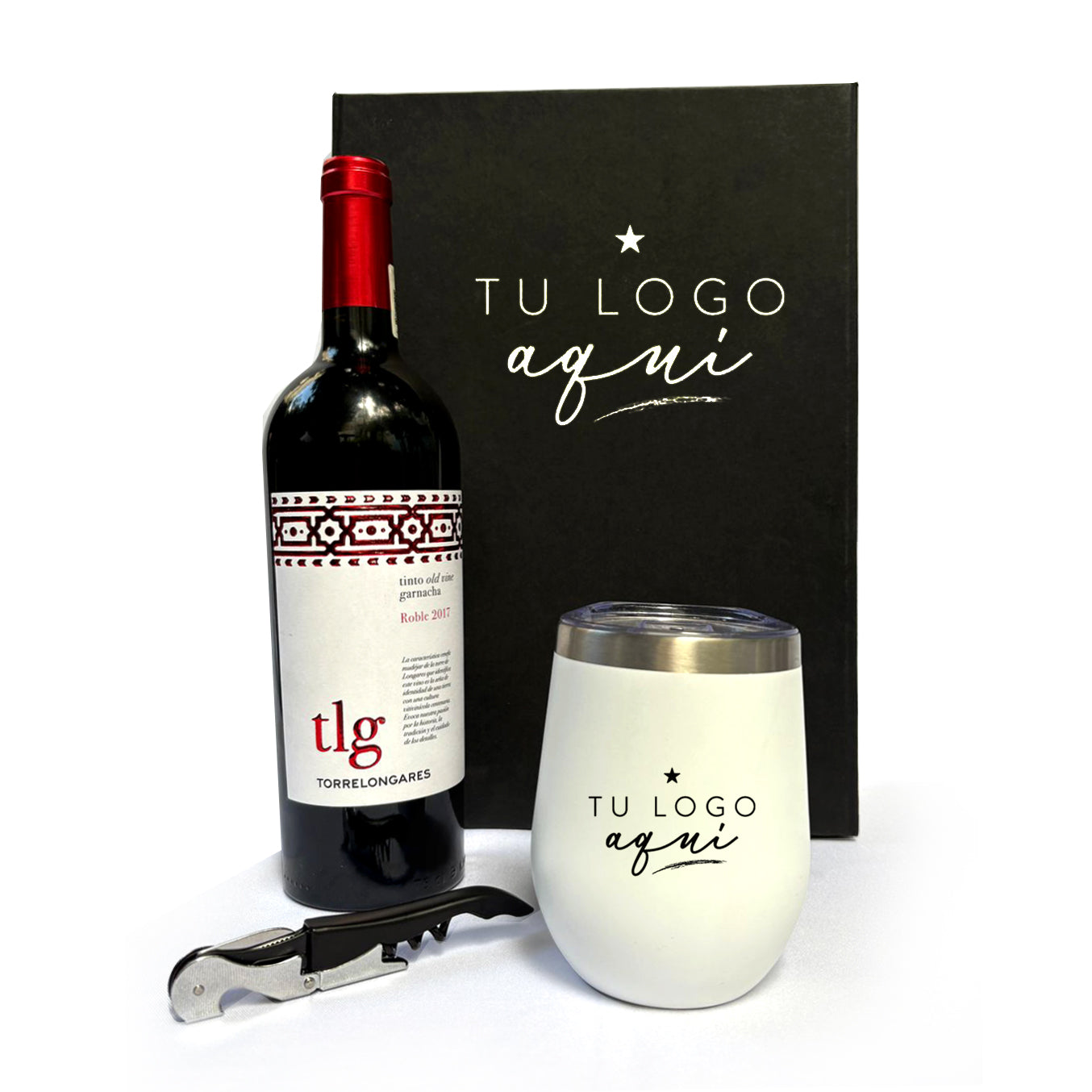 Kit de Vino Torre Longares con Vaso Térmico y Sacacorchos | Regalo Empresarial de Lujo | Envíos nacionales