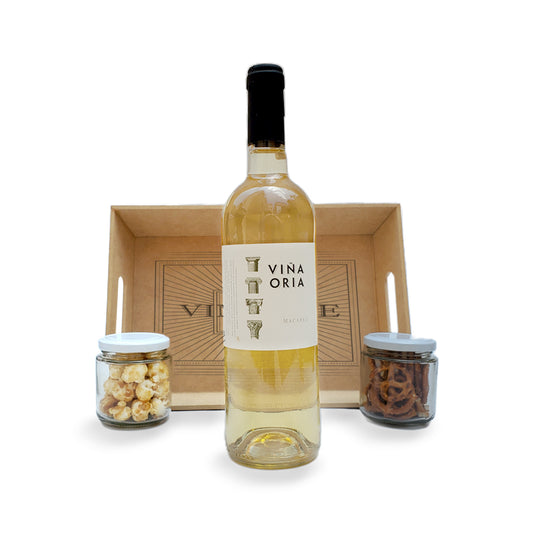 Regalo Navideño Empresarial Premium Con Vino Blanco Viña Oria Y Snacks