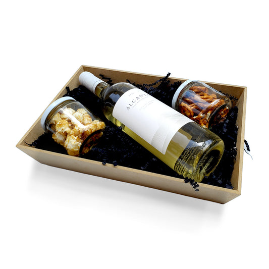 Canastas Navideñas Premium Con Vino Blanco Alcanta Y Snacks Gourmet