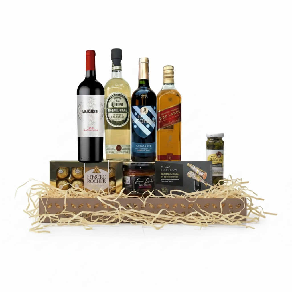 Canasta Navideña con Tequila José Cuervo Tradicional, Johnnie Walker y Selección de 2 Vinos: El Regalo Perfecto para Celebrar la Navidad