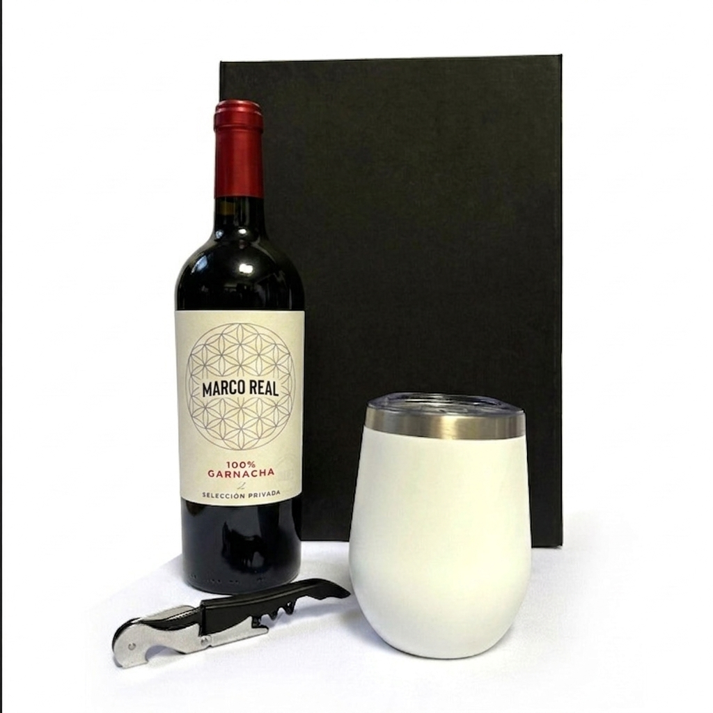 Kit de Marco Real Garnacha con Vaso Térmico y Sacacorchos | Regalo Empresarial de Lujo | Envíos nacionales