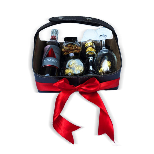 Regalo de Vino Alcanta con Copas Premium y Botanas – Un Detalle Sofisticado para Compartir