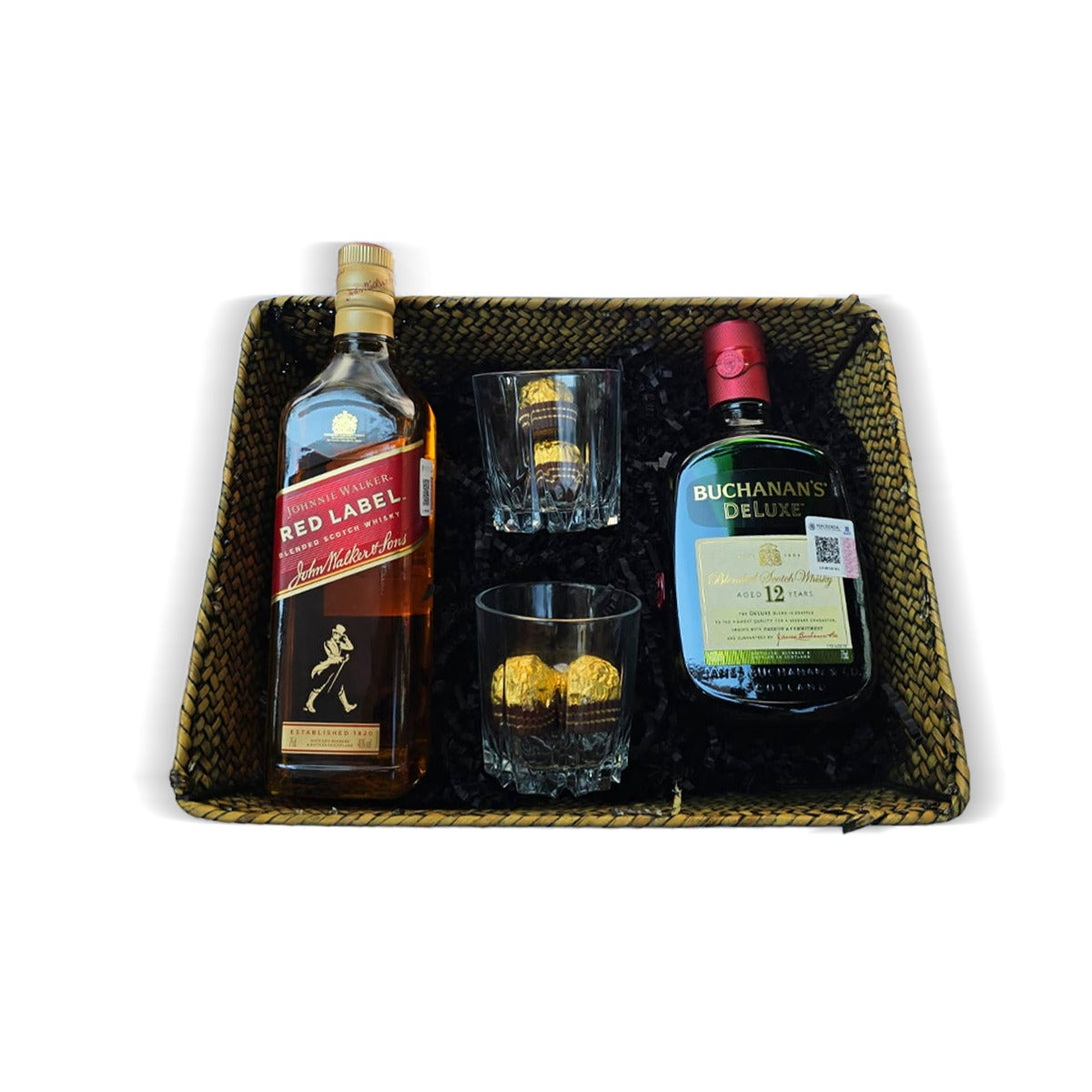Canasta Premium con Whisky Buchanan’s y Red Label – Elegancia y Sabor
