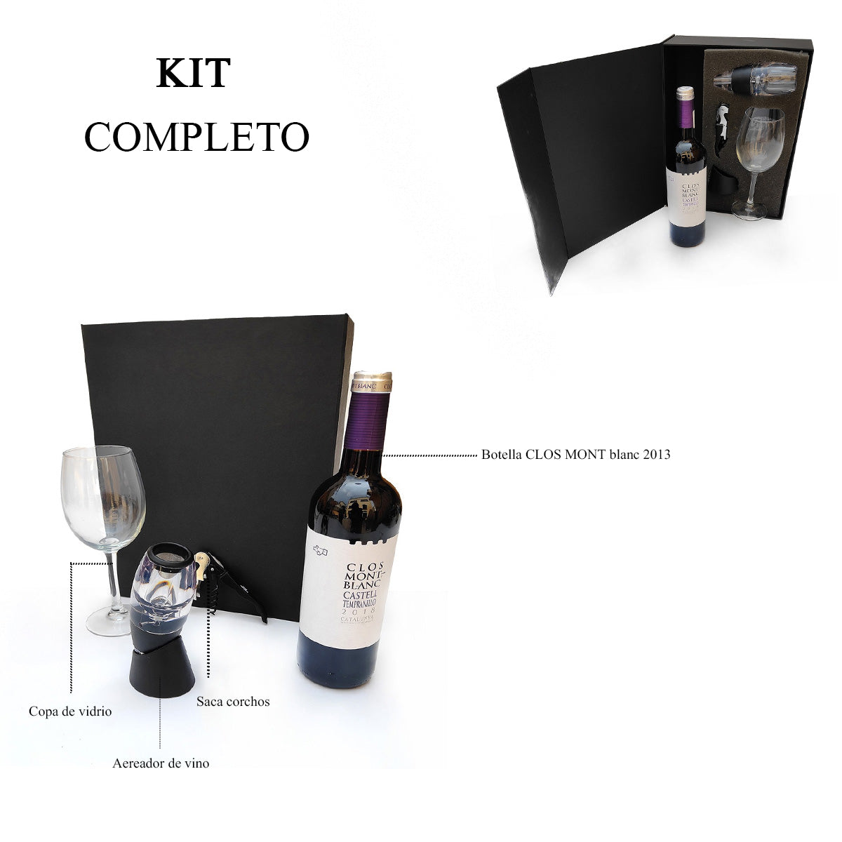 Kit de Accesorios para Vino Tinto Clos Montblanc con Copa y Oxigenador