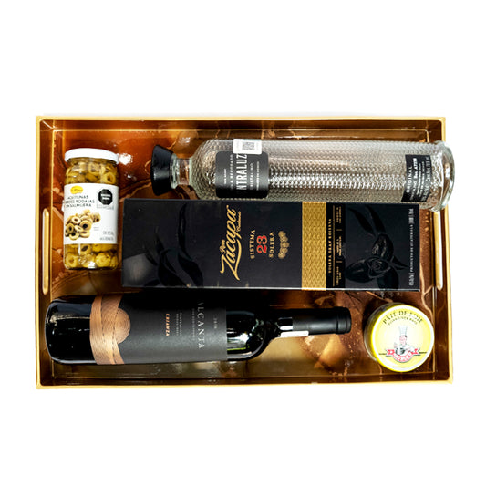 Canasta de Lujo con Zacapa y Bebidas Selectas – Zacapa, Alcanta, Tequila Contraluz, Paté y Aceitunas en Salmuera | Exclusivo | Envíos Nacionales