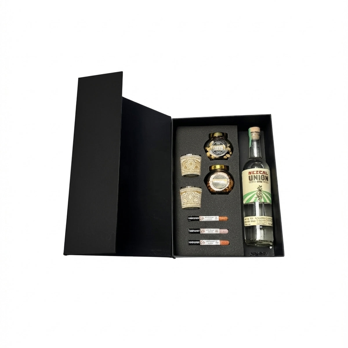 Set Mezcal Unión con Vasos de Arte Huichol y Sales Gourmet | Regalo Empresarial Premium