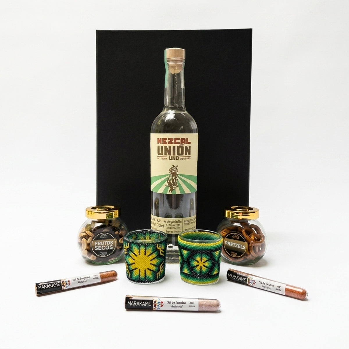 Set Mezcal Unión con Vasos de Arte Huichol y Sales Gourmet | Regalo Empresarial Premium