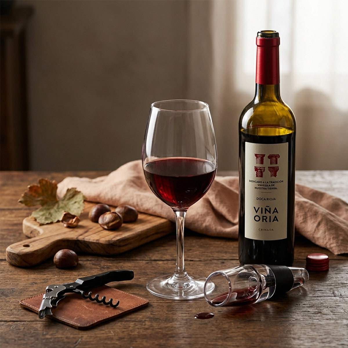 Regalo empresarial de lujo con vino tinto Viña Oria y complementos para cata de vinos