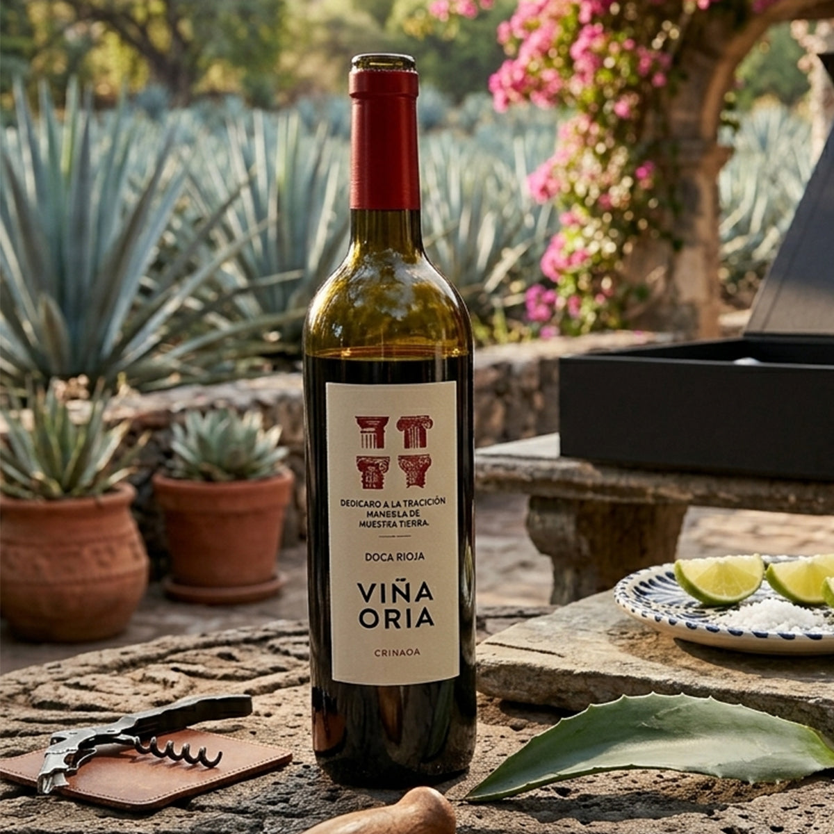 Regalo empresarial de lujo con vino tinto Viña Oria y complementos para cata de vinos