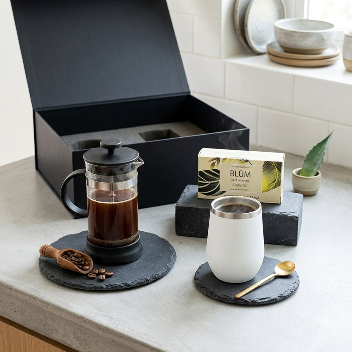 Regalo empresarial de lujo café Arábiga con prensa francesa y termo