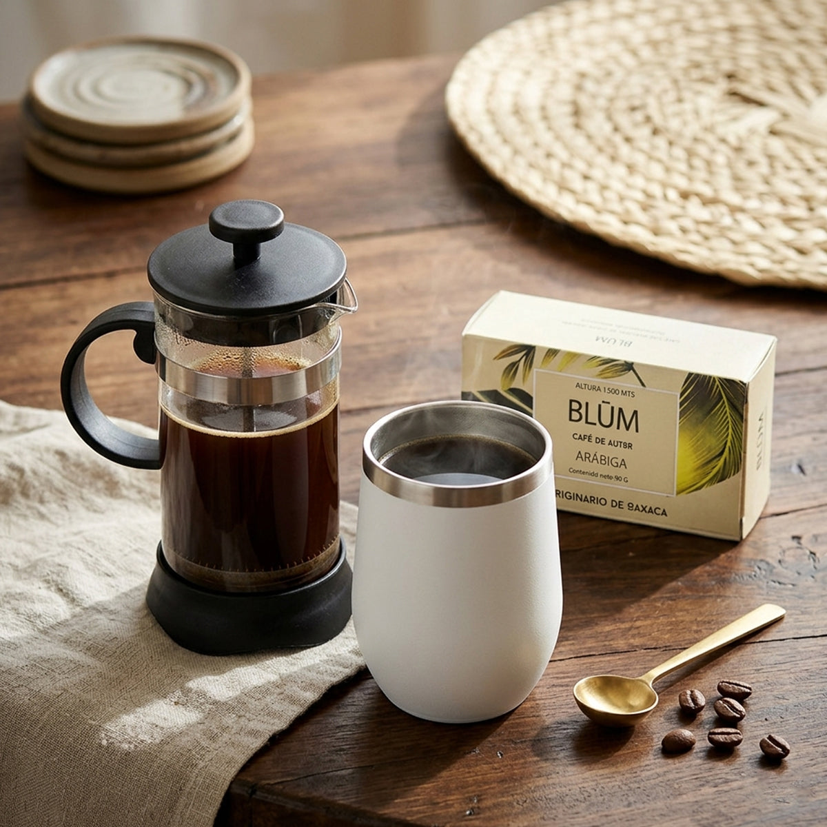 Regalo empresarial de lujo café Arábiga con prensa francesa y termo