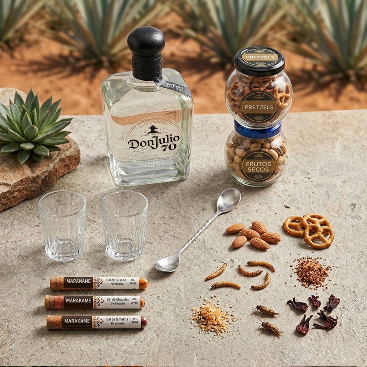 Regalo empresarial de lujo Don Julio 70 con mezcaleros y complementos artesanales