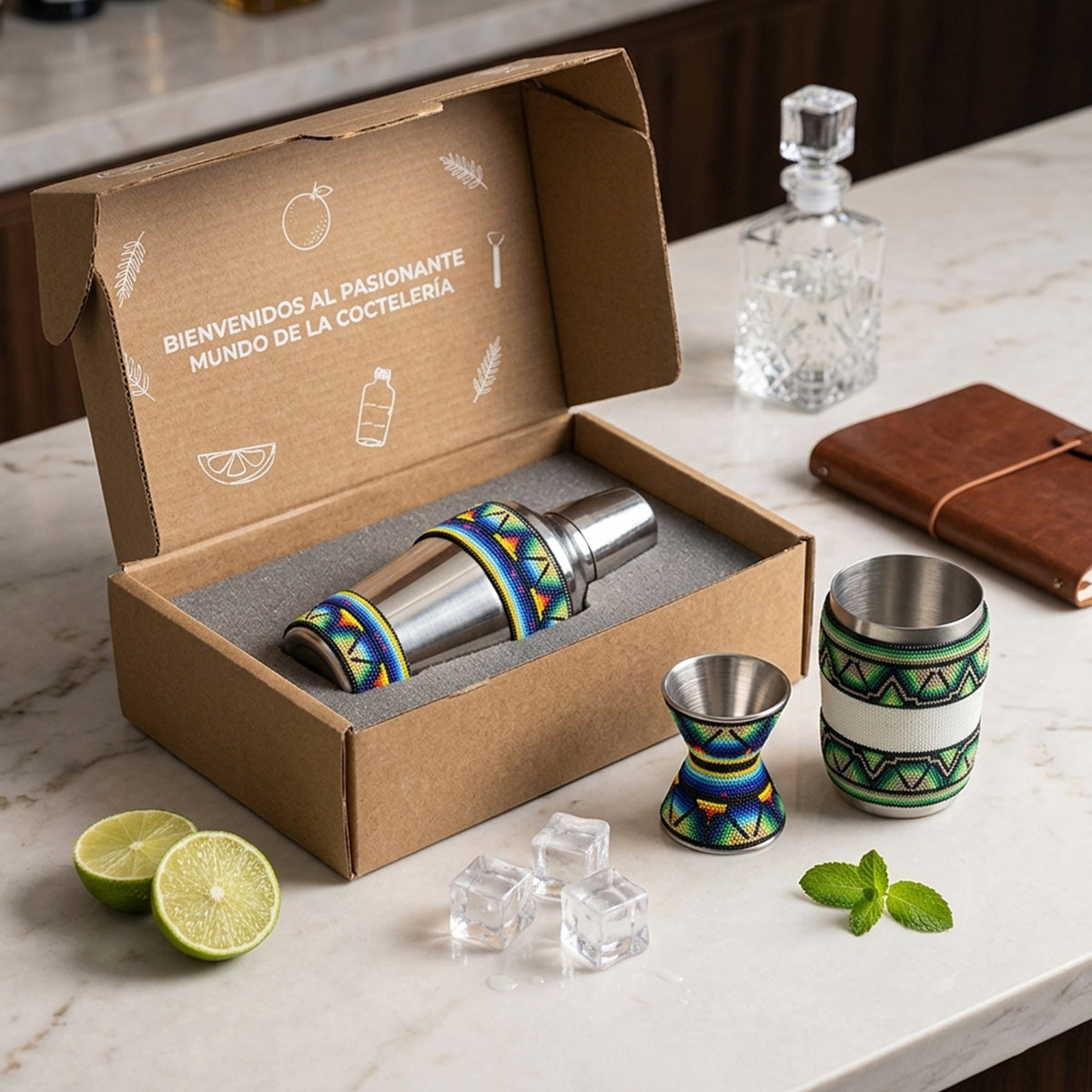 Kit de cocteleria premium arte Huichol