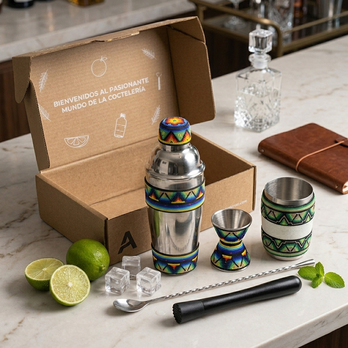 Kit de cocteleria premium arte Huichol