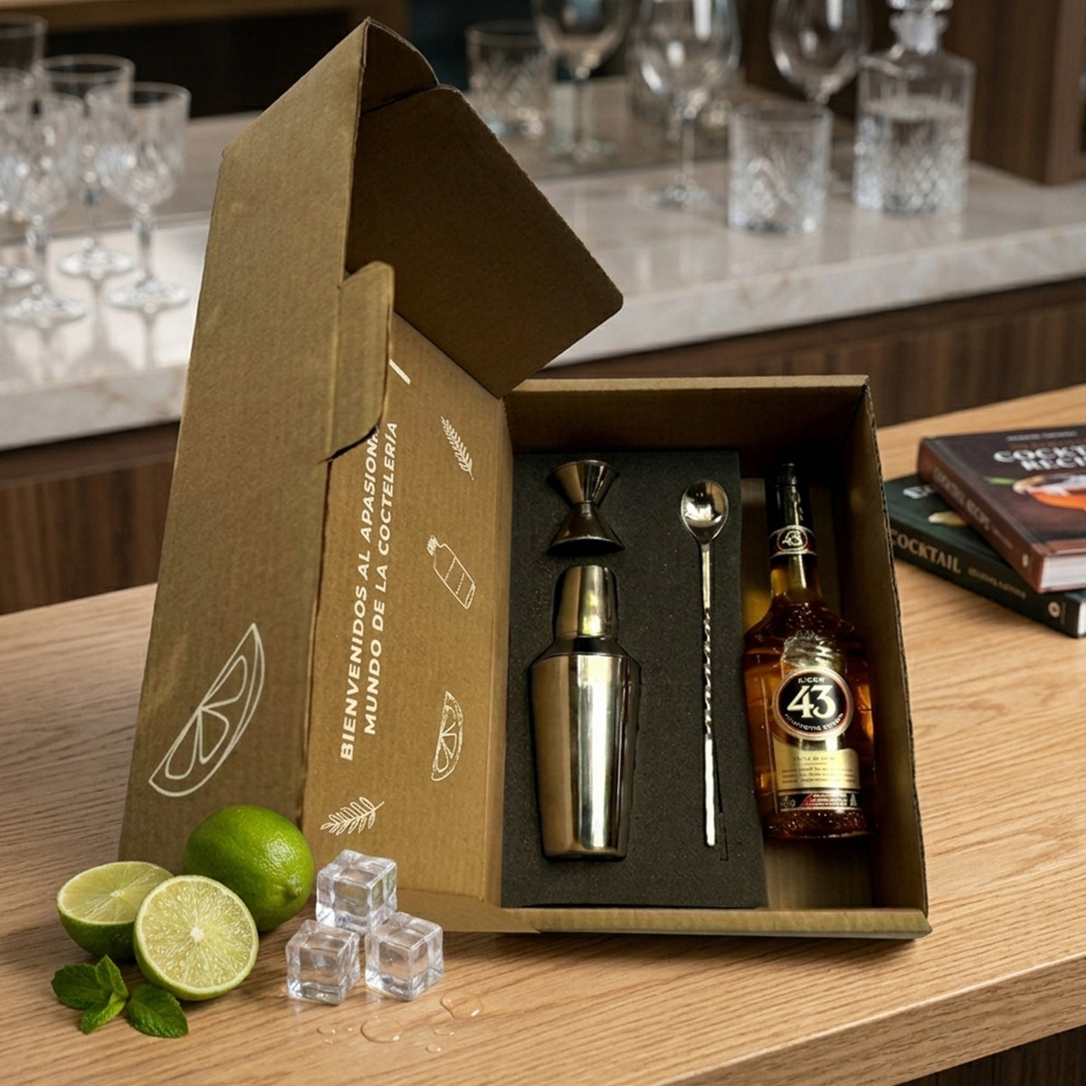 Kit empresarial Licor 43 con accesorios para cocteleria