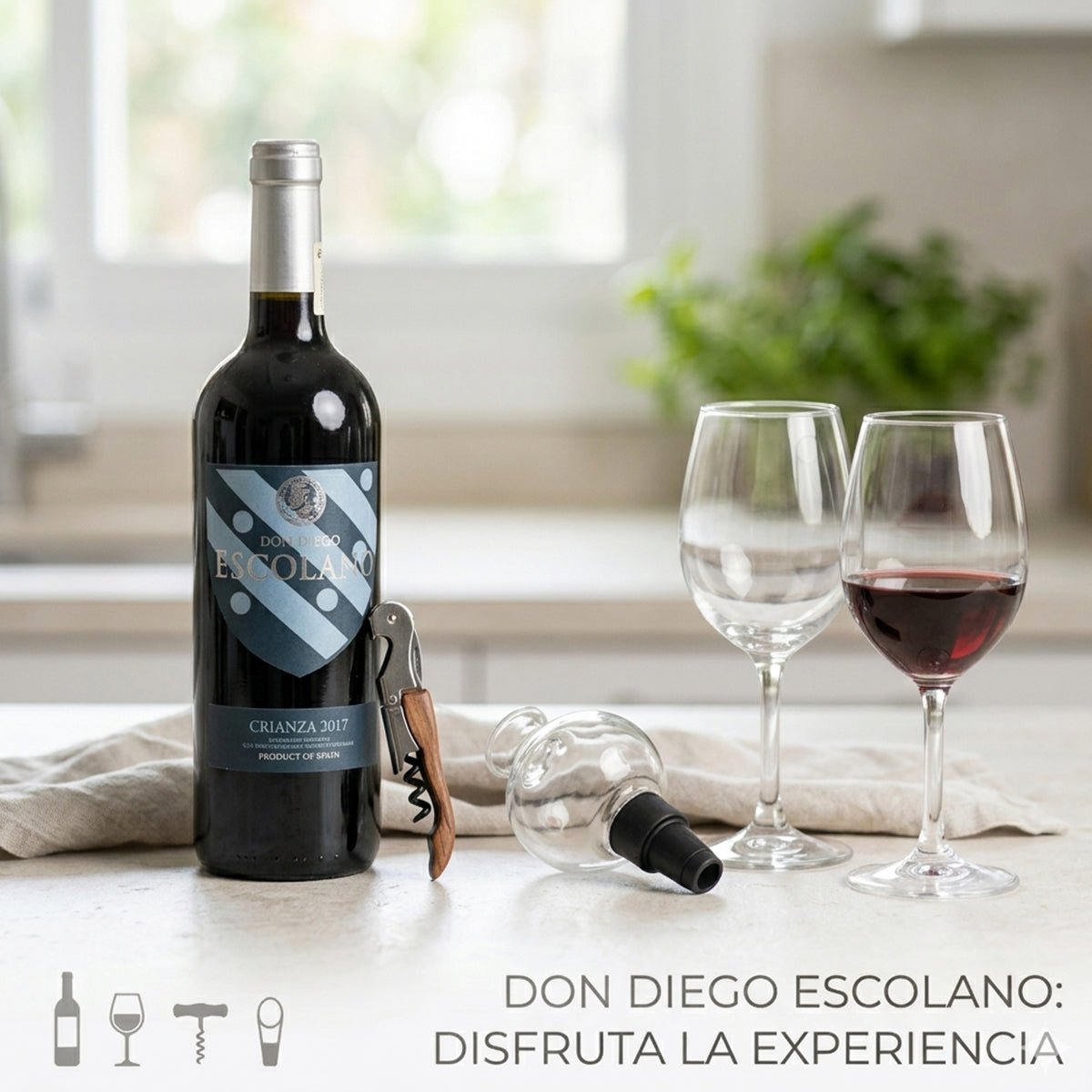 Regalo empresarial de lujo vino Escolano Crianza 2017 con accesorios para cata