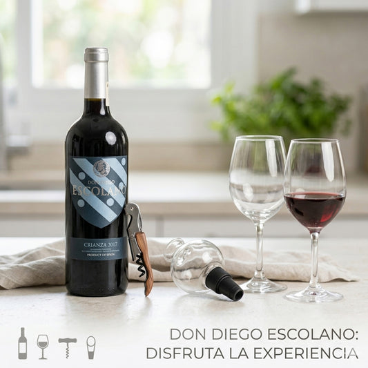 Regalo empresarial de lujo vino Escolano Crianza 2017 con accesorios para cata