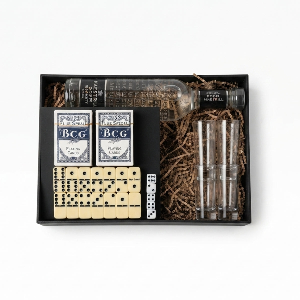 Regalo Corporativo Exclusivo – Canasta Premium con Tequila Dobel Maestro Diamante, Set de Tequileros, Dominó y Poker