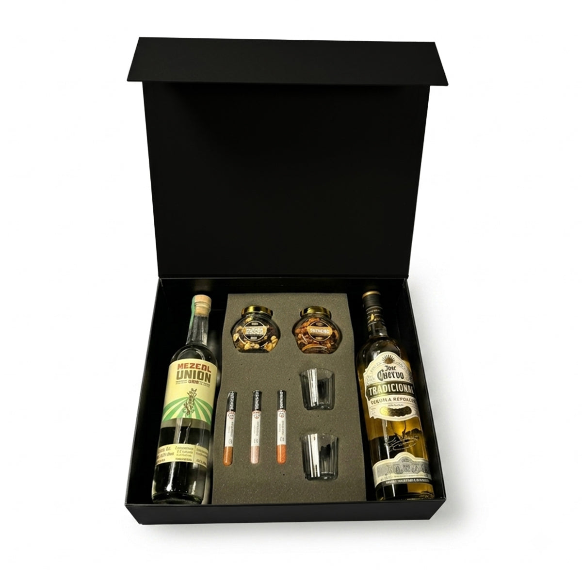 Regalo Empresarial Jose Cuervo Reposado, Mezcal Unión y Sales Artesanales